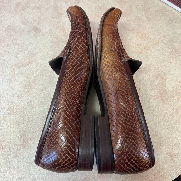 Escada Dark Brown & Bronze/Gold Faux Snake Print Loafers Moccasins Flats - Picture 6 of 16